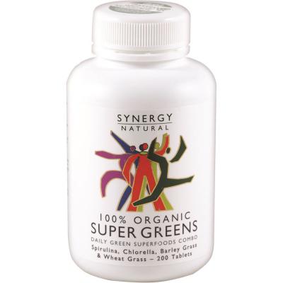 Synergy Natural Organic Super Greens (Spirulina, Chlorella, Barley Grass & Wheat Grass) 200t